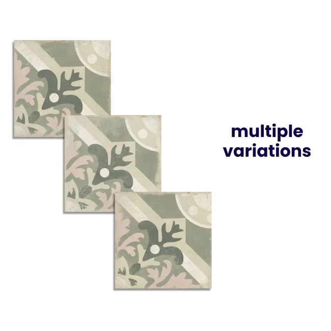 Field Green & Pink Floral Matt Porcelain Wall and Floor Tiles