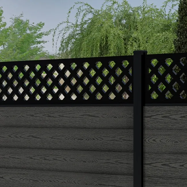 LuxeLine Composite Fence Panel Dark Grey 6ft High - Lattice Decorative Screen with Aluminium Post