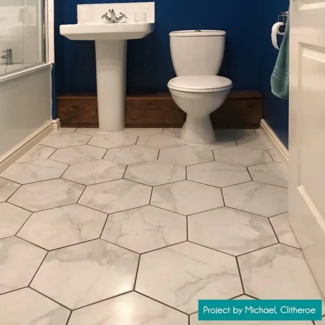 Voronoi White Marble Effect Hexagon Tiles