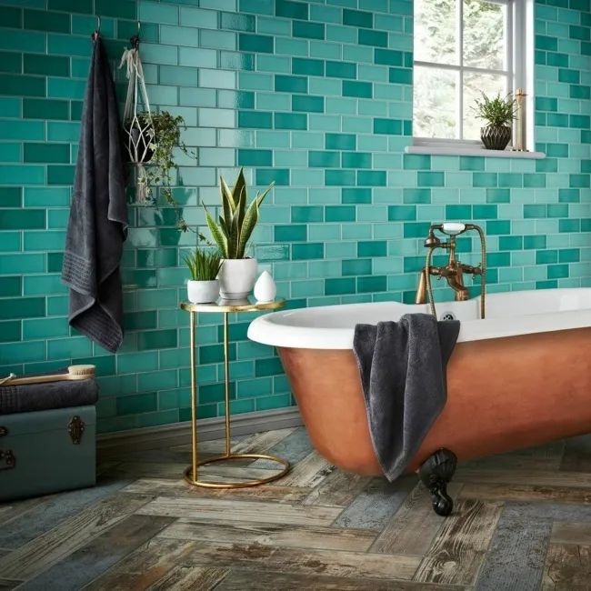 Antique Varenne Gloss Teal Flat Crackle Metro Wall Tiles