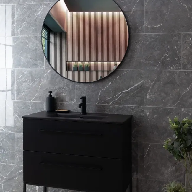 Belvedere Dark Grey Marble Effect 600x300 Tiles