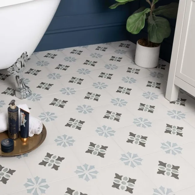 Blossom Bloom Blue Matt Patterned Wall and Floor Tiles