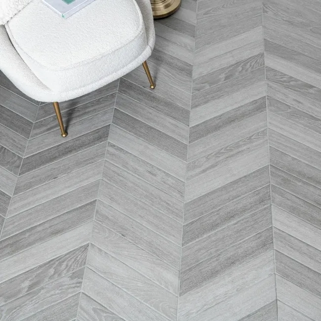 Bonsai Chevron Smoky Grey Wood Effect Porcelain Wall and For Tiles
