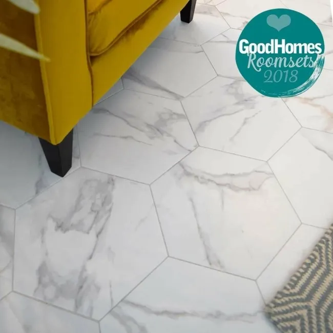 Voronoi White Marble Effect Hexagon Tiles