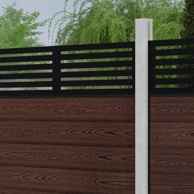 LuxeLine Composite Fence Panel Walnut - Slat Decorative Screen for Own Post