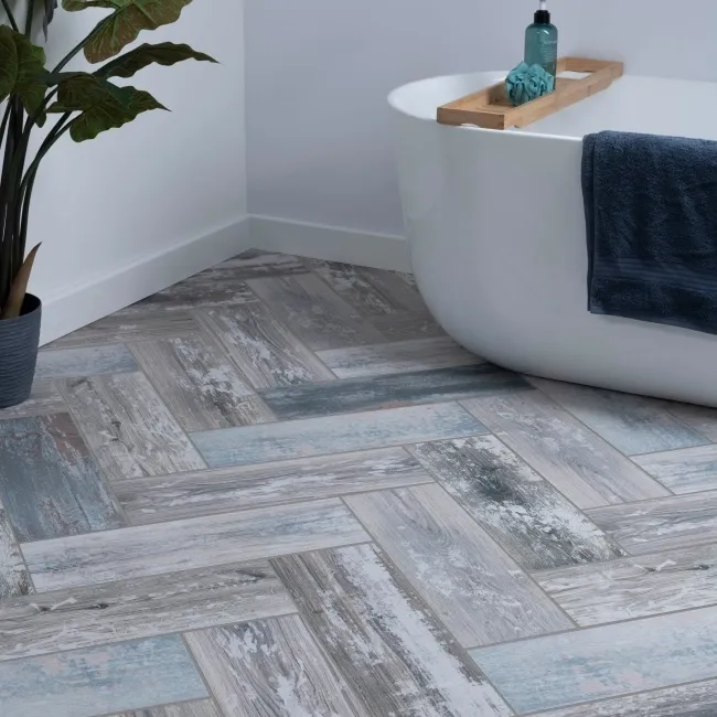 Vintage Blue Matt Reclaimed Wood Effect Wall and Floor Tiles
