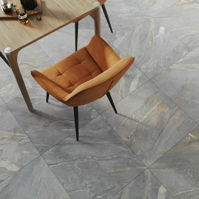 Devoke Grey Matt Stone Effect Wall and Floor Tiles 597x597