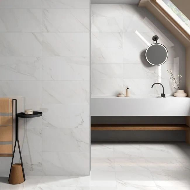 Lumina White Gloss Marble Effect Wall Tiles 600x300