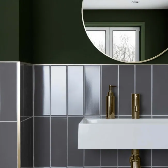 Linear Dark Grey Gloss Brick Shape Wall Tiles 300x100