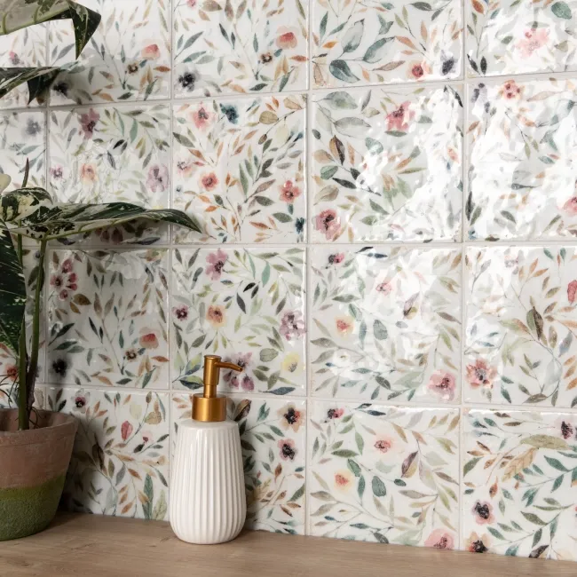 Lucy Garden Gloss Multicolour Patterned Porcelain Wall Tiles