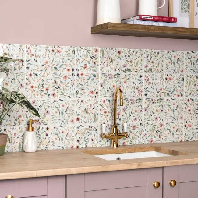 Lucy Garden Gloss Multicolour Patterned Porcelain Wall Tiles