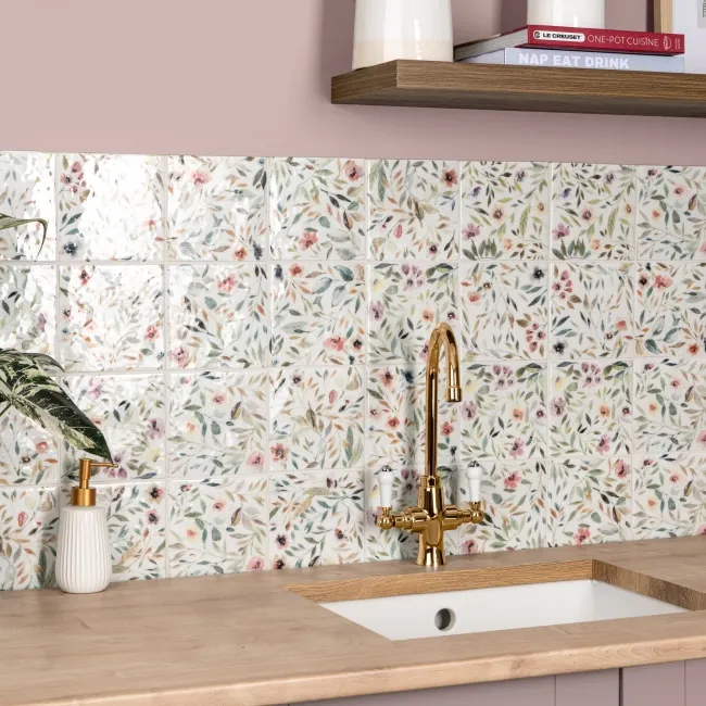Lucy Garden Gloss Multicolour Patterned Porcelain Wall Tiles