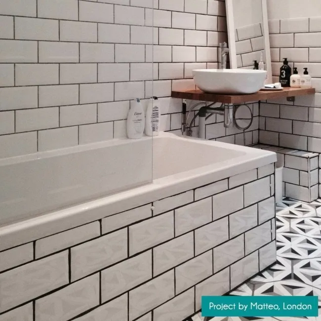 Contour Shadow Black and White Hexagon Patterned Floor Tiles