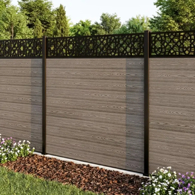 LuxeLine Composite Fence Panel Light Grey 6ft High - Moroccan Decorative Screen with Aluminium Post