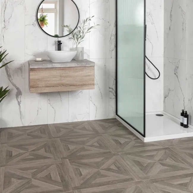Empire Ash Parquet Brown Wood Effect Porcelain Wall and Floor Tiles