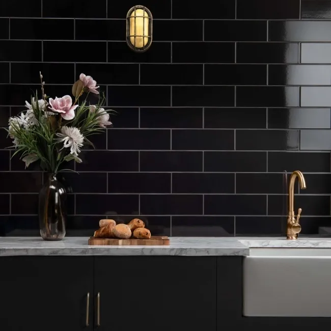 Rhian Gloss Black Brick Tiles