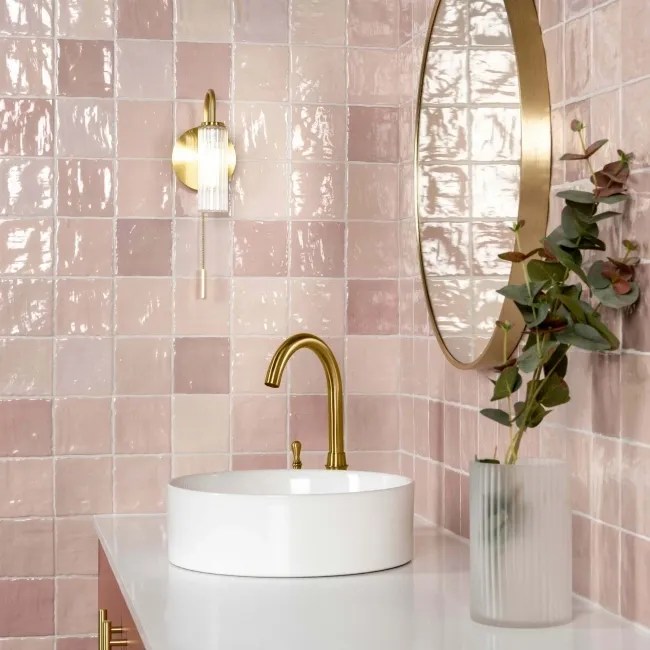 Zellige Mini Pink Square Gloss Wall Tiles
