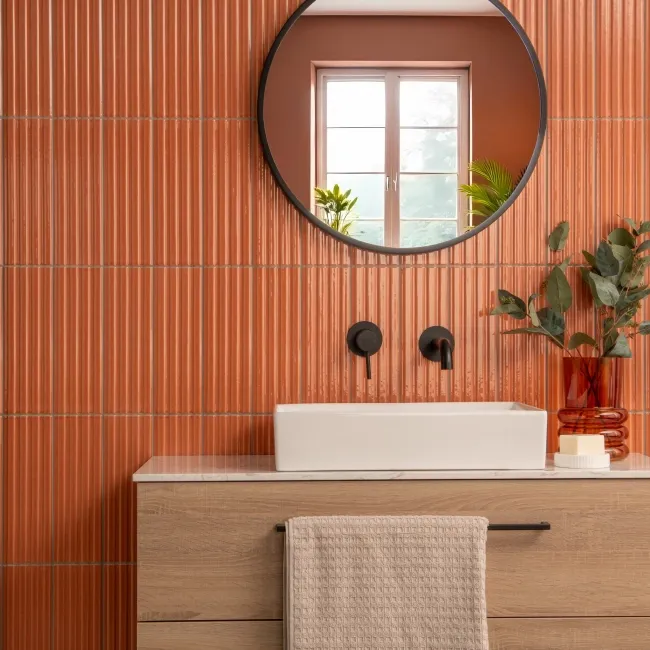 Ribbon Light Terracotta Orange Ridged Effect Ceramic Gloss Wall Tiles