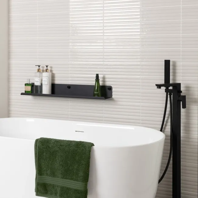 Ribbon Antique White Ridged Effect Ceramic Gloss Wall Tiles