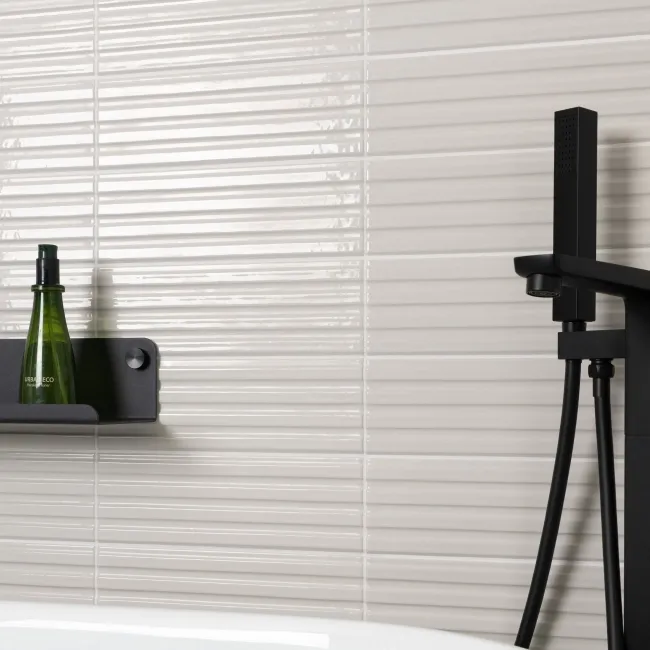 Ribbon Antique White Ridged Effect Ceramic Gloss Wall Tiles