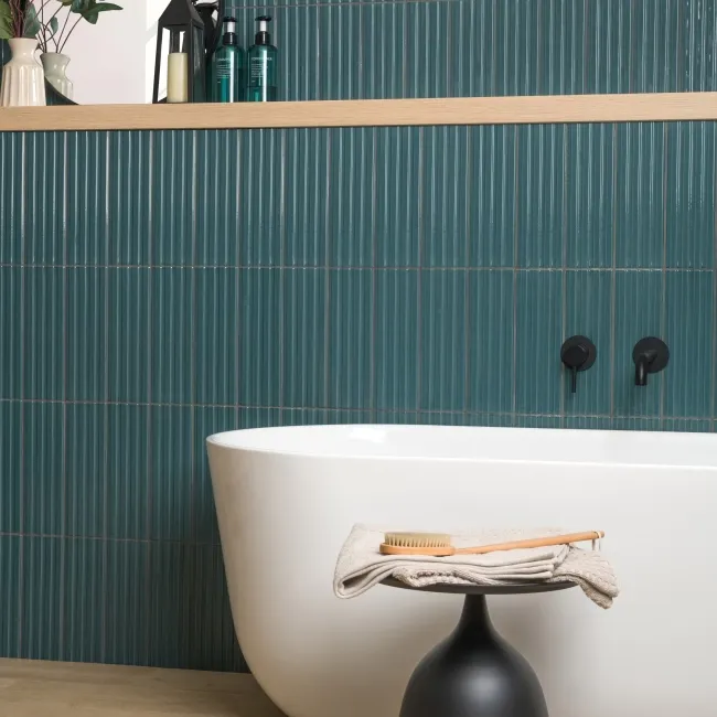 Ribbon Ocean Blue Ridged Effect Ceramic Gloss Wall Tiles