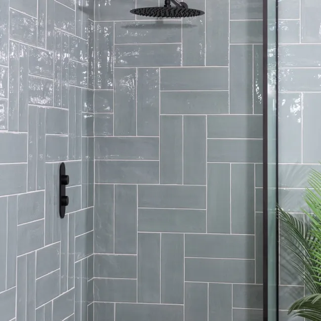 Rustic Cedar Blue Ceramic Gloss Metro Wall Tiles