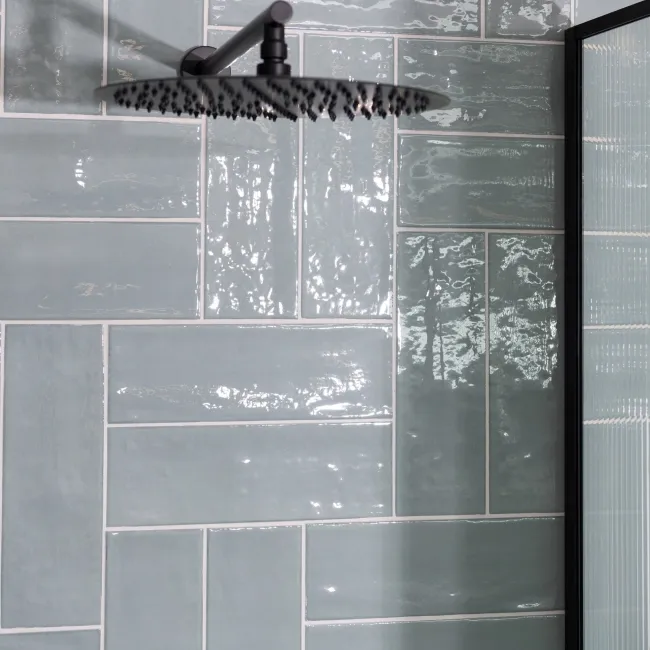 Rustic Cedar Blue Ceramic Gloss Metro Wall Tiles