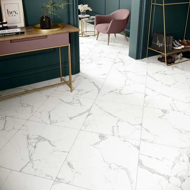 Modern Statuario Matt Marble Effect Tiles 600x600
