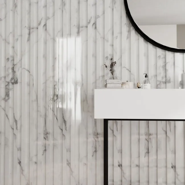 Trepanel Aqua 3D® Waterproof White Marble Slat Wall Panel 3 Pack (Covers 0.87 SQM)