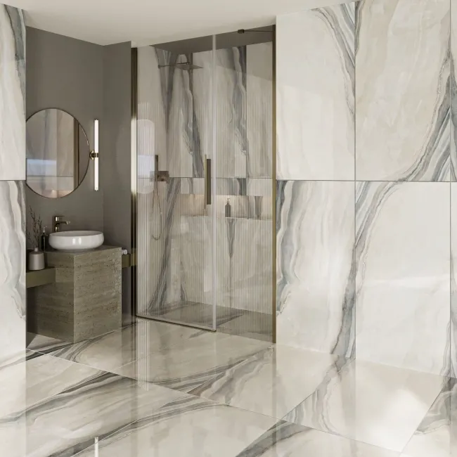 Verity White Marble Effect Polished Porcelain Wall & Floor Tile