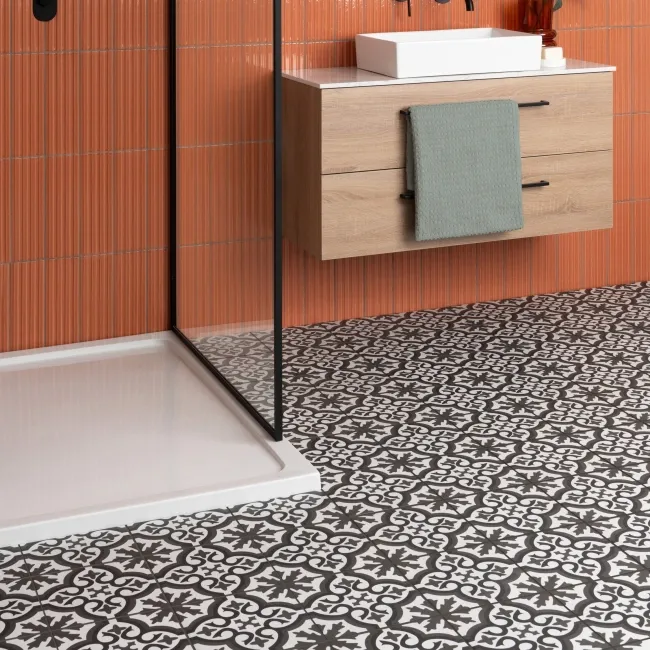 Zara Dark Grey Porcelain Matt Patterned Floor Tiles