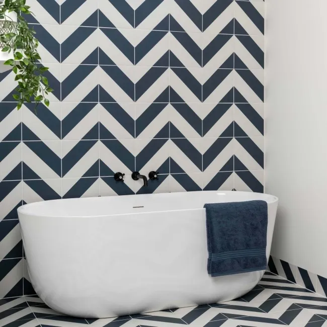 Zebra Blue and White Patterned Matt Striped Wall and Floor Tiles
