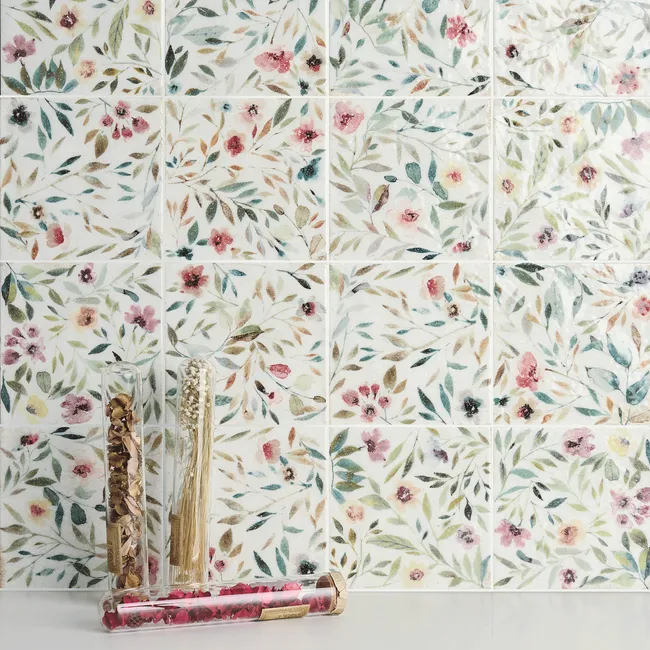 Lucy Garden Gloss Multicolour Patterned Porcelain Wall Tiles