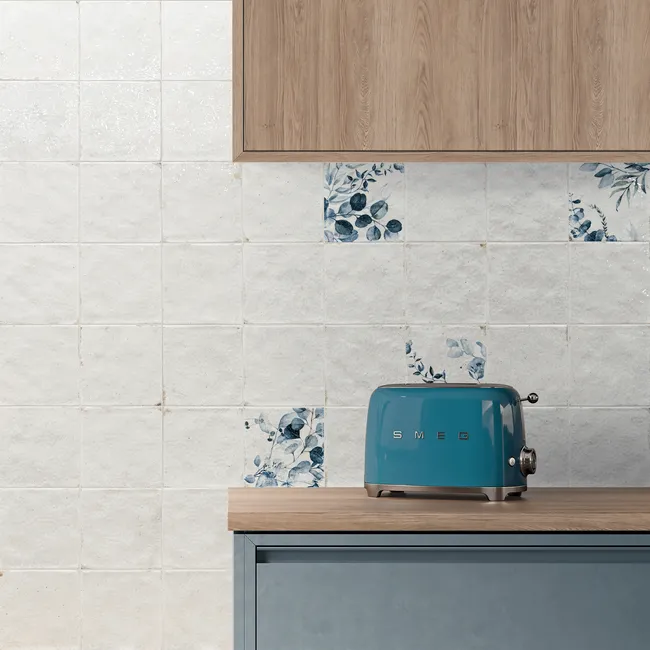 Lucy Blue Floral Gloss Patterned Porcelain Wall Tiles