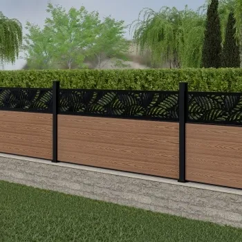 LuxeLine Composite Fence Panel Teak 3ft High - Jungle Decorative Screen with Aluminium Post