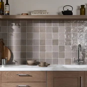 Zellige Mini Stone Grey Square Gloss Rustic Wall Tiles