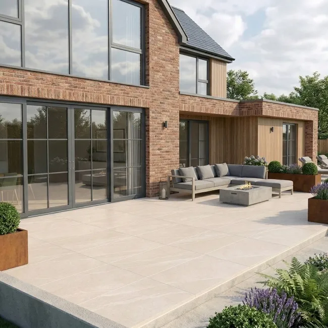 Nuova Beige Stone Effect Matt Porcelain Outdoor Slab Tile