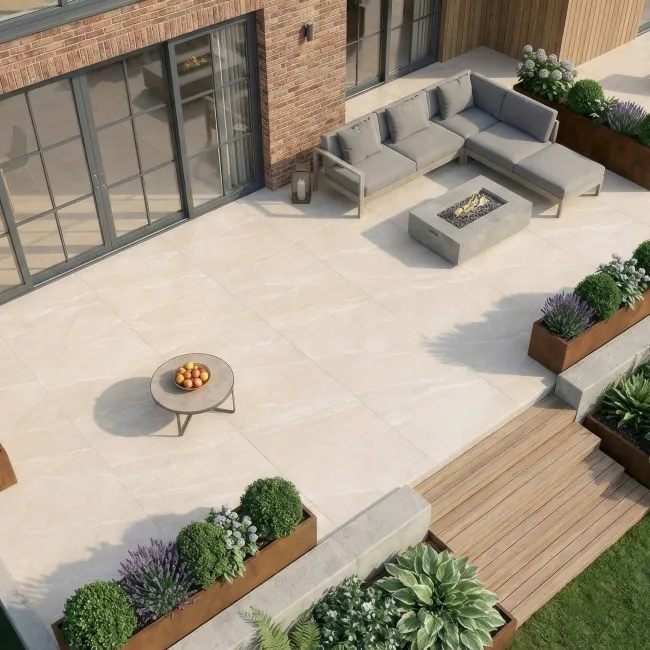 Nuova Beige Stone Effect Matt Porcelain Outdoor Slab Tile