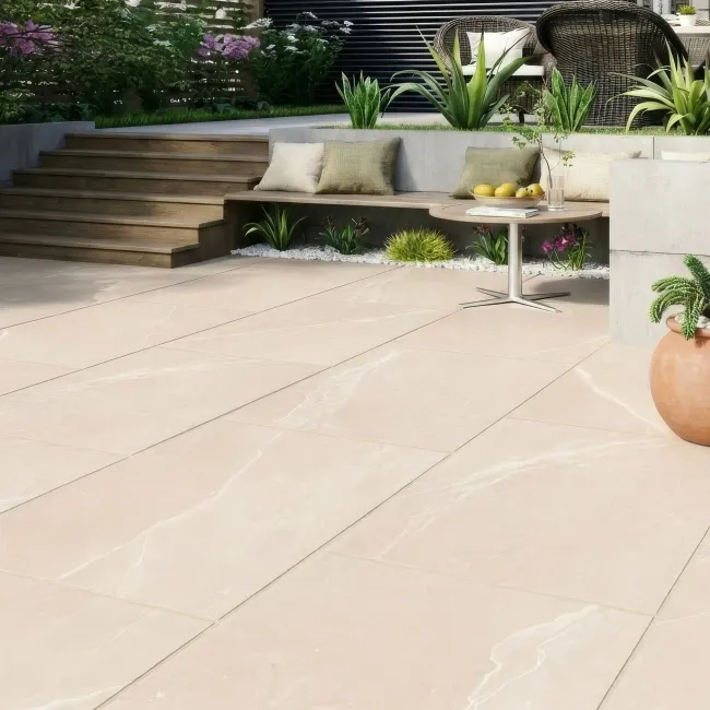 Nuova Beige Stone Effect Matt Porcelain Outdoor Slab Tile