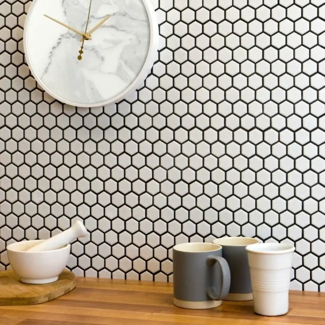 Pixel White 23x23 Hexagon Matt Mosaic Tiles