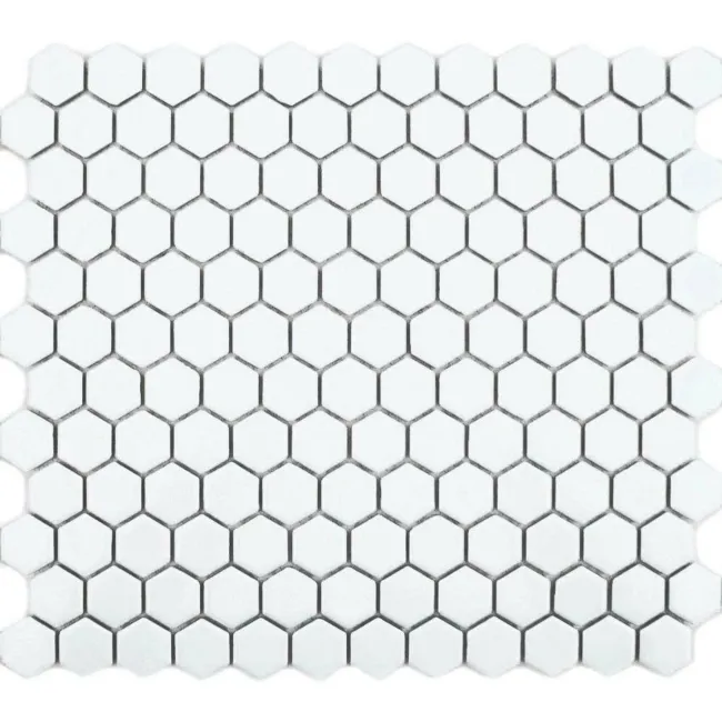 Pixel White 23x23 Hexagon Matt Mosaic Tiles