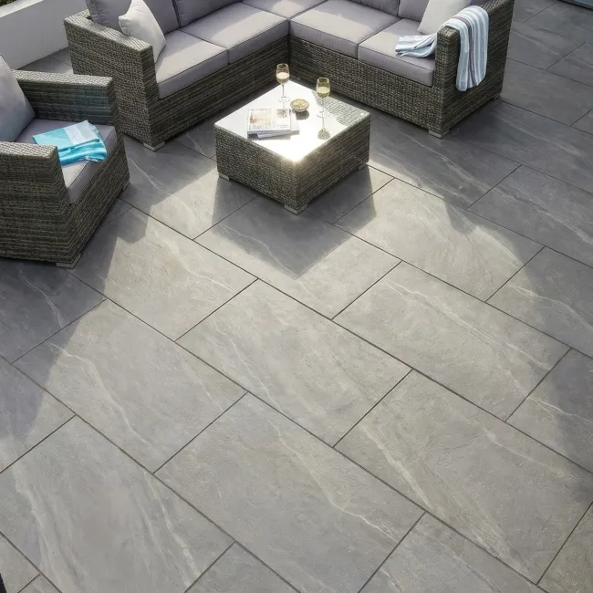 Nuova Anthracite Stone Effect Matt Porcelain Outdoor Slab Tile
