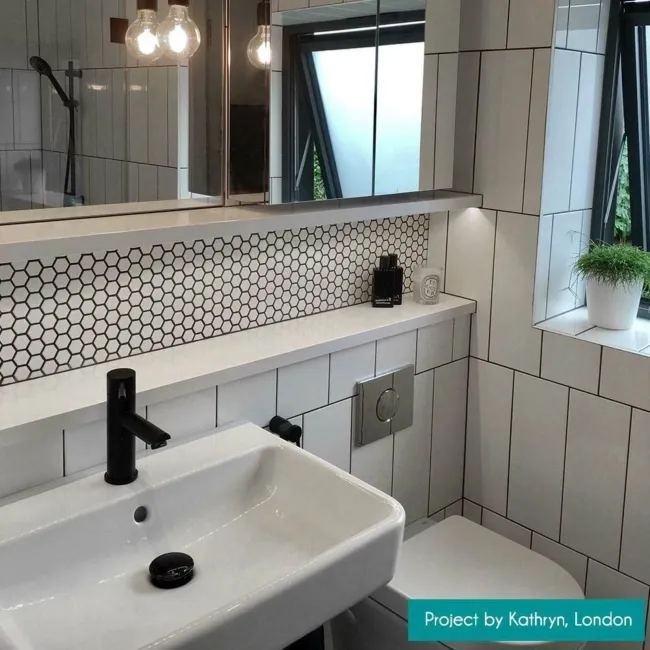 Pixel White 23x23 Hexagon Matt Mosaic Tiles