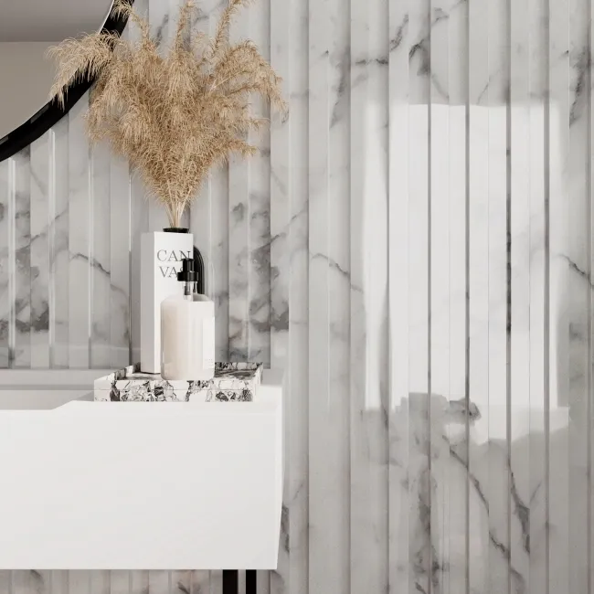 Trepanel Aqua 3D® Waterproof White Marble Slat Wall Panel 3 Pack (Covers 0.87 SQM)