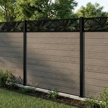 LuxeLine Composite Fence Panel Light Grey 6ft High - Jungle Decorative Screen with Aluminium Post