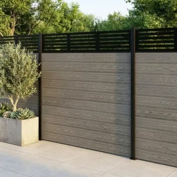 LuxeLine Composite Fence Panel Light Grey 6ft High - Slat Decorative Screen with Aluminium Post