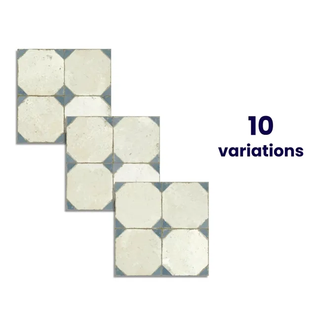 Octagon Effect Marine Blue Matt Vintage Pattern Wall and Floor Tiles