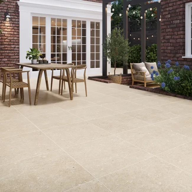 Stoneart Cream Stone Effect Matt Porcelain Outdoor Slab Tile