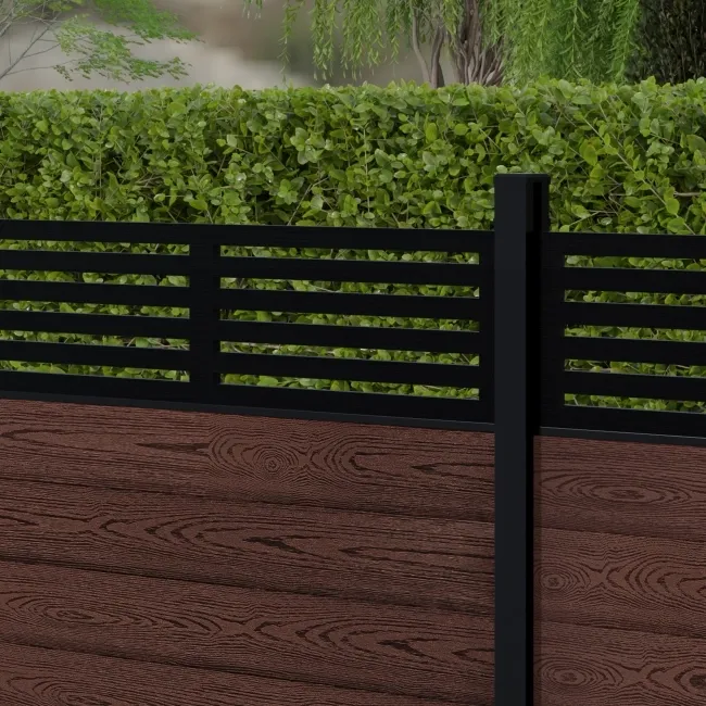 LuxeLine Composite Fence Panel Walnut 3ft High - Slat Decorative Screen with Aluminium Post