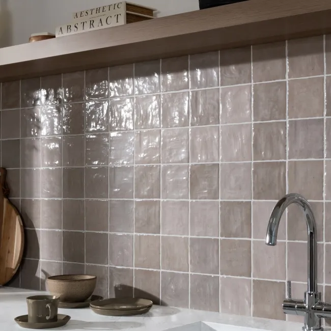 Zellige Mini Stone Grey Square Gloss Rustic Wall Tiles